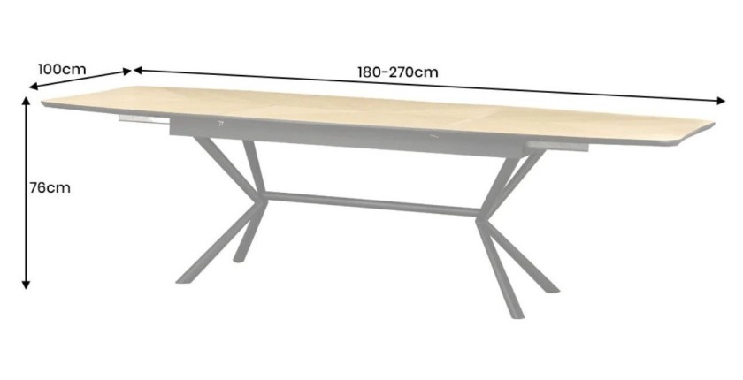 Table de salle à manger GRANI – Placage chêne clair et métal – 180-270 cm – Extensible