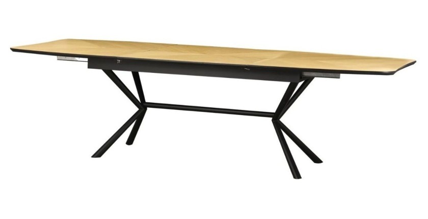 Table de salle à manger GRANI – Placage chêne clair et métal – 180-270 cm – Extensible