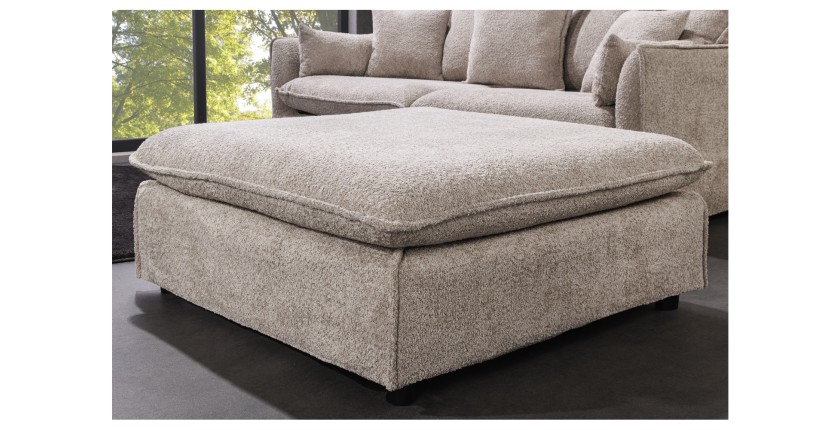 Pouf KALIA en velours bouclé champagne sur fond blanc vu de face