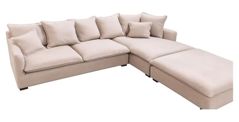 Canapé d'angle KALIA avec pouf en velours bouclé champagne