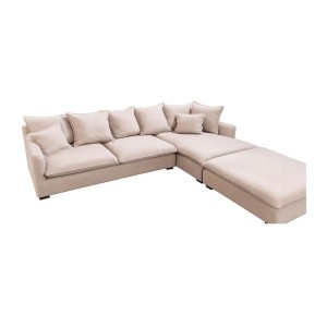 Canapé d'angle KALIA avec pouf en velours bouclé champagne