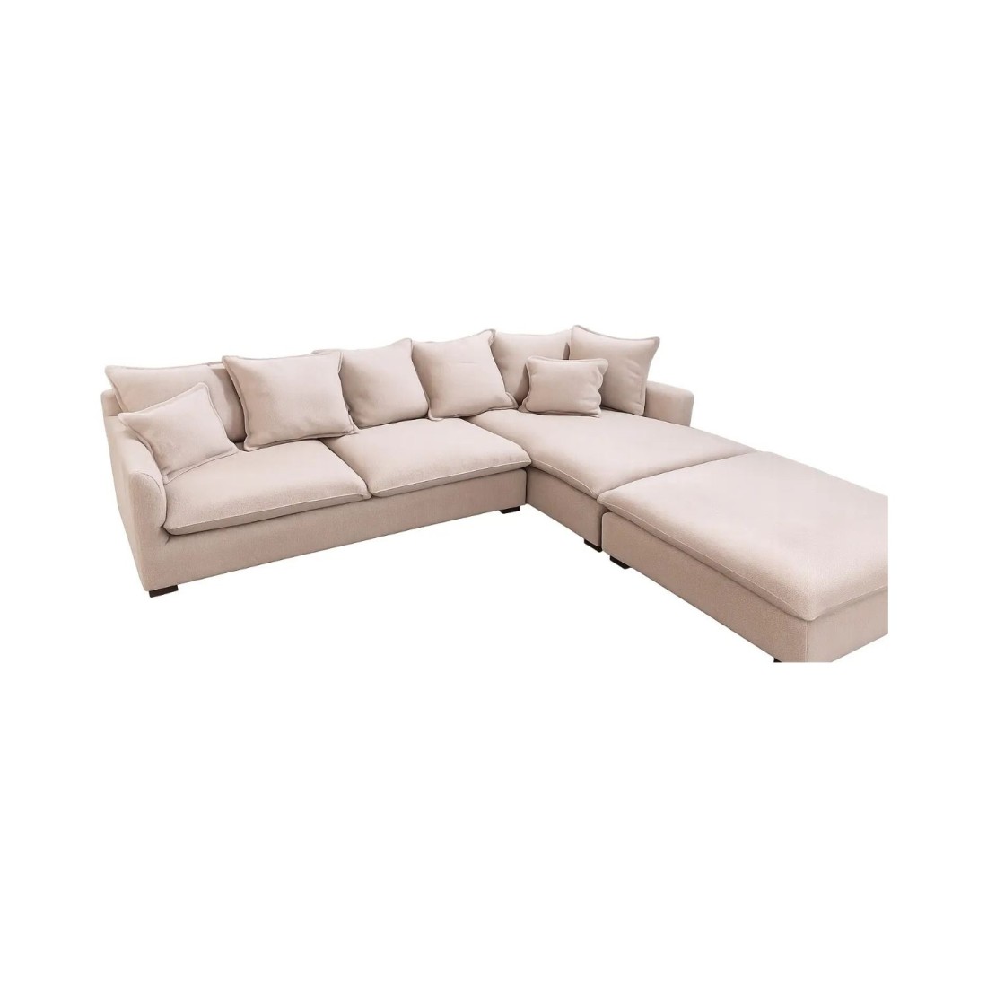 Canapé d'angle KALIA avec pouf en velours bouclé champagne