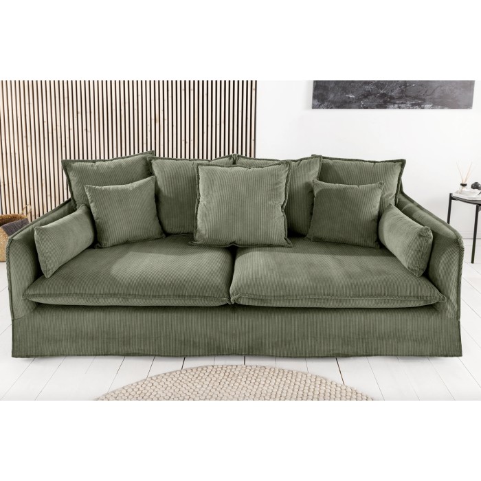 Sofa KALIA - Geribbelde stof donkergroen - 3 zitplaatsen - Hedendaagse stijl