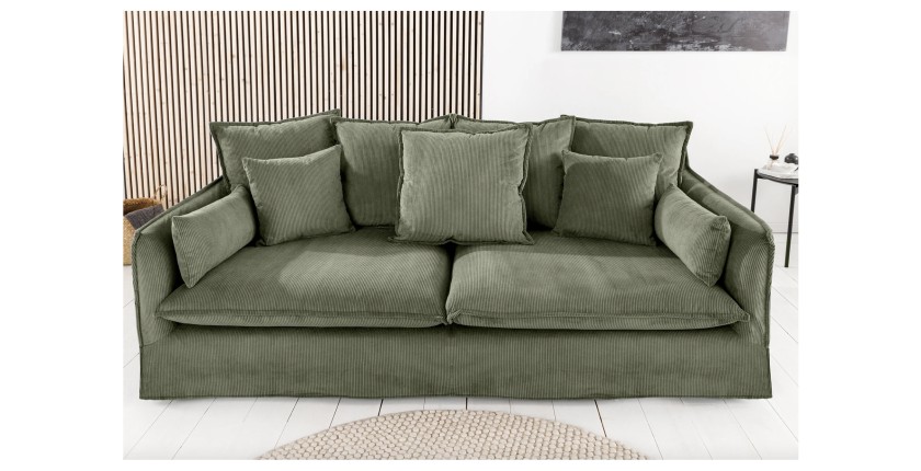 Canapé KALIA côtelé vert 3 places vu de face