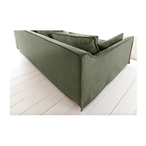 Zoom sur le dos du canapé KALIA vert côtelé 3 places