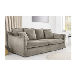 Canapé droit KALIA en tissu côtelé beige gris mis en situation