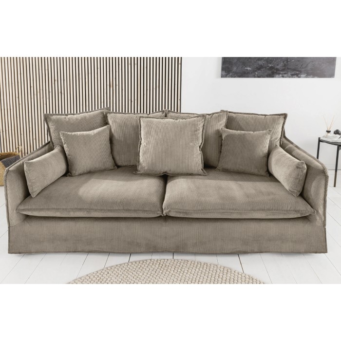 Sofa KALIA – Gerippter Stoff in Beige-Grau – 3-Sitzer – Zeitgenössischer Stil