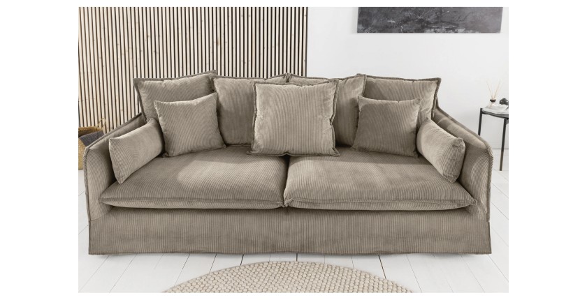 Canapé droit KALIA en tissu côtelé beige gris vu de face