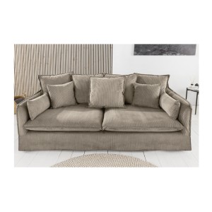 Canapé droit KALIA en tissu côtelé beige gris vu de face