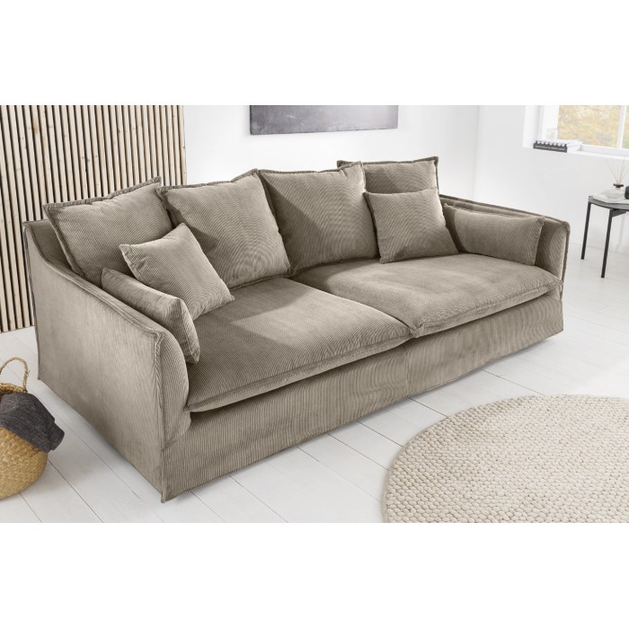 Sofa KALIA – Gerippter Stoff in Beige-Grau – 3-Sitzer – Zeitgenössischer Stil