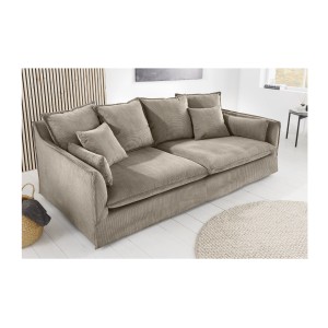 Canapé droit KALIA en tissu côtelé beige gris vu de côté