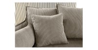 Zoom sur les coussins du canapé droit KALIA en tissu côtelé beige gris