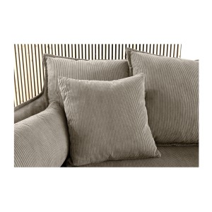 Zoom sur les coussins du canapé droit KALIA en tissu côtelé beige gris