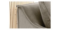 Zoom sur le dossier du canapé droit KALIA en tissu côtelé beige gris