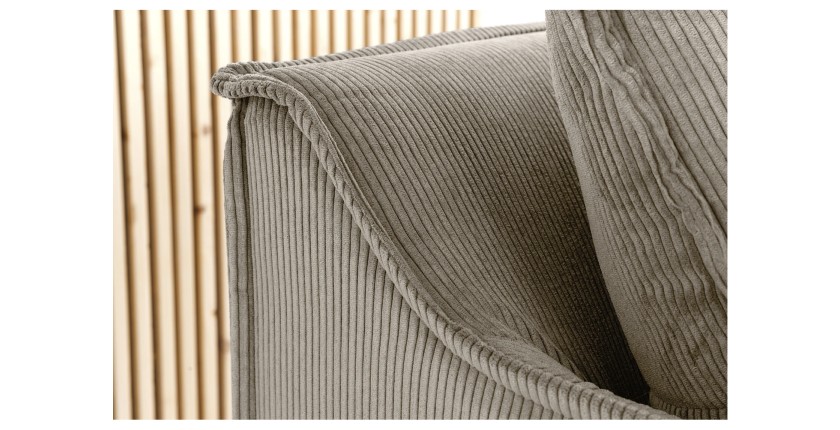 Zoom sur le dossier du canapé droit KALIA en tissu côtelé beige gris