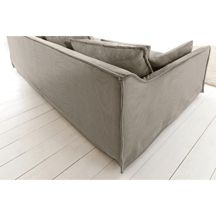 Sofa KALIA – Gerippter Stoff in Beige-Grau – 3-Sitzer – Zeitgenössischer Stil
