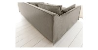 Zoom sur l'arrière du canapé droit KALIA en tissu côtelé beige gris