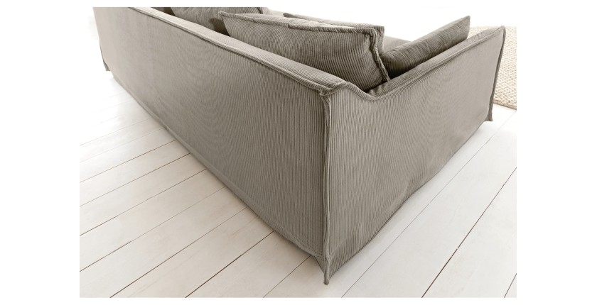 Zoom sur l'arrière du canapé droit KALIA en tissu côtelé beige gris
