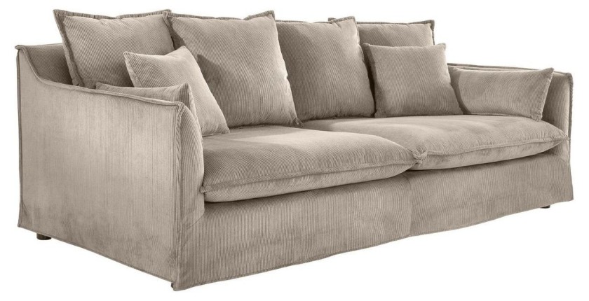 Canapé droit KALIA en tissu côtelé beige gris