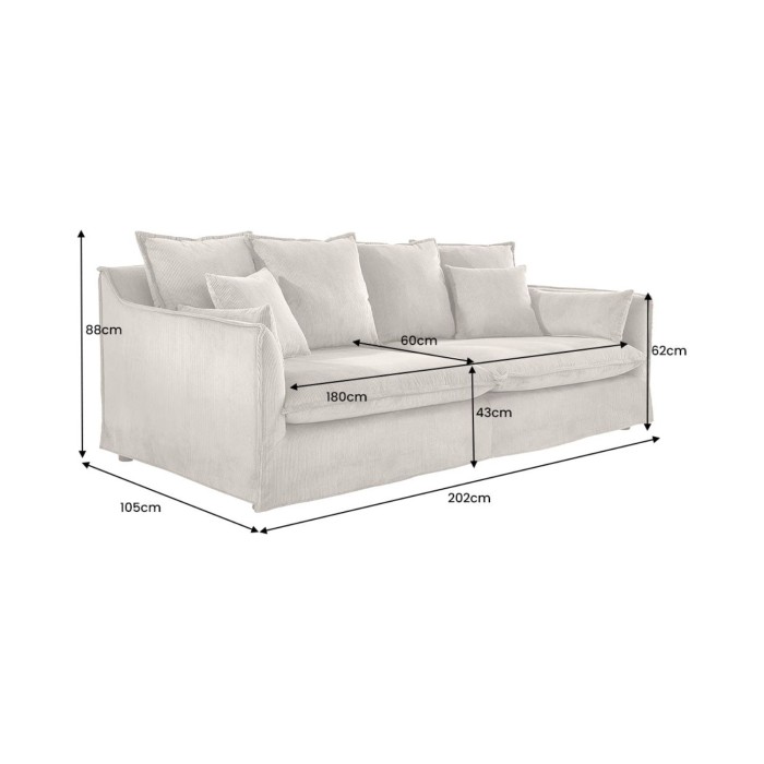 Sofa KALIA – Gerippter Stoff in Beige-Grau – 3-Sitzer – Zeitgenössischer Stil