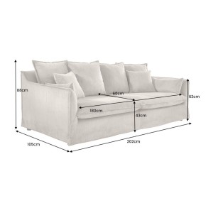 Dimensions du canapé droit KALIA en tissu côtelé beige gris mis en situation