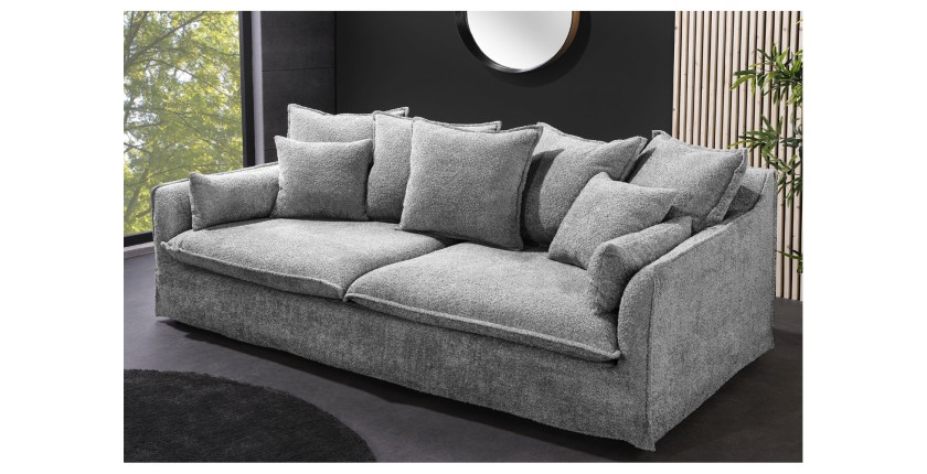 Canapé droit KALIA en tissu bouclette gris mis en situation