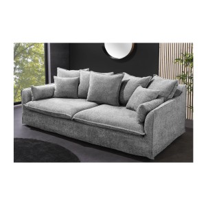 Canapé droit KALIA en tissu bouclette gris mis en situation