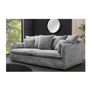 Canapé droit KALIA en tissu bouclette gris vu de côté