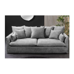 Canapé droit KALIA en tissu bouclette gris vu de face