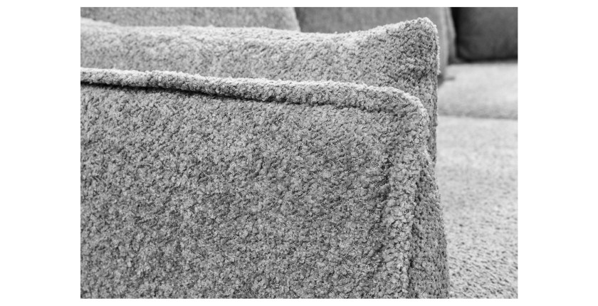 Zoom sur l'accoudoir du canapé droit KALIA en tissu bouclette gris