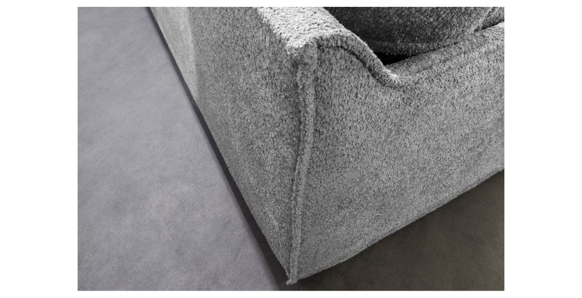 Zoom sur le dossier du canapé droit KALIA en tissu bouclette gris