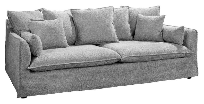 Canapé droit KALIA en tissu bouclette gris