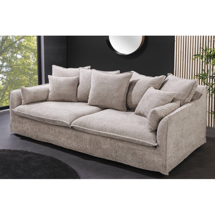 Canapé derecho KALIA – Tela rizo beige champán – 3 plazas – Estilo contemporáneo