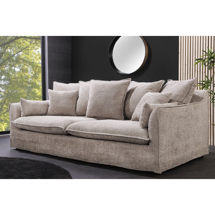 Canapé derecho KALIA – Tela rizo beige champán – 3 plazas – Estilo contemporáneo