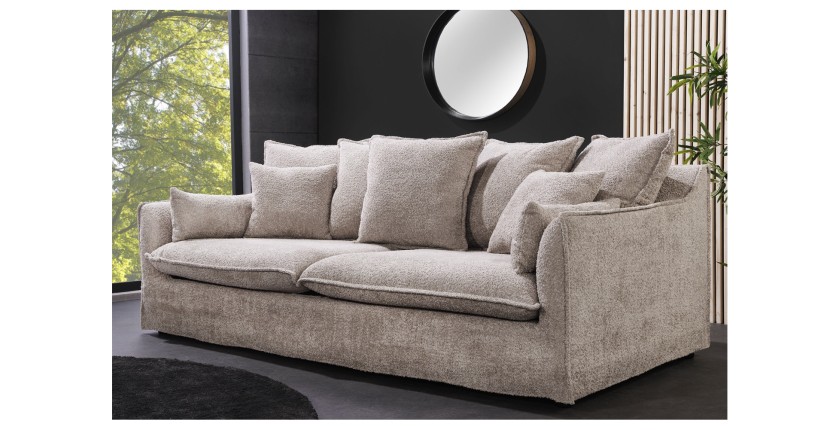Canapé derecho KALIA – Tela rizo beige champán – 3 plazas – Estilo contemporáneo