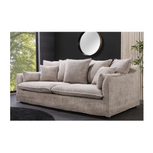 Canapé derecho KALIA – Tela rizo beige champán – 3 plazas – Estilo contemporáneo