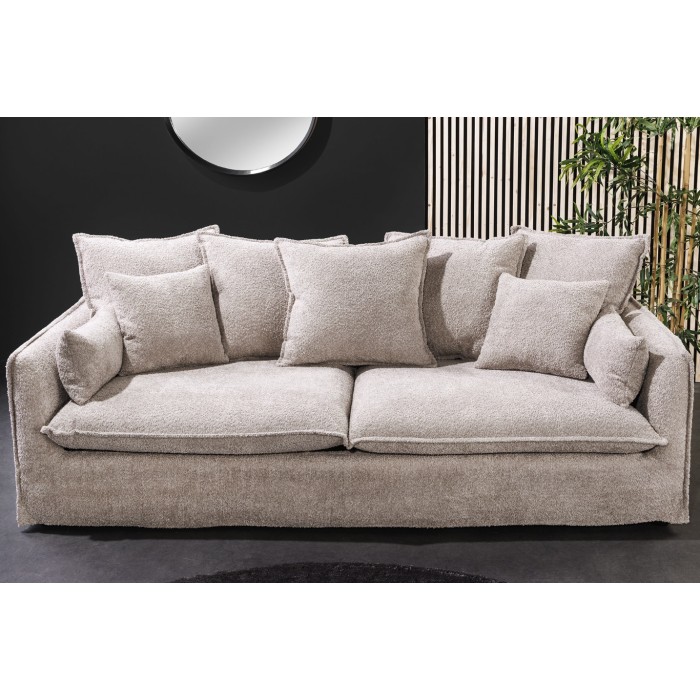 Canapé derecho KALIA – Tela rizo beige champán – 3 plazas – Estilo contemporáneo
