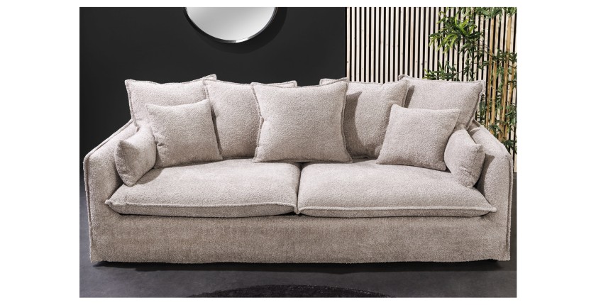 Canapé derecho KALIA – Tela rizo beige champán – 3 plazas – Estilo contemporáneo