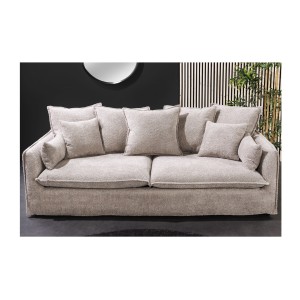 Canapé derecho KALIA – Tela rizo beige champán – 3 plazas – Estilo contemporáneo