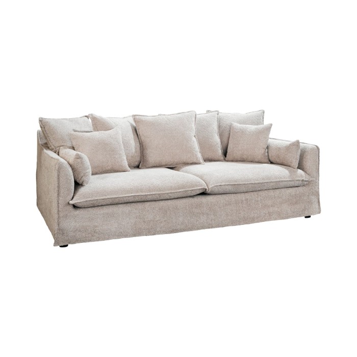 Canapé derecho KALIA – Tela rizo beige champán – 3 plazas – Estilo contemporáneo