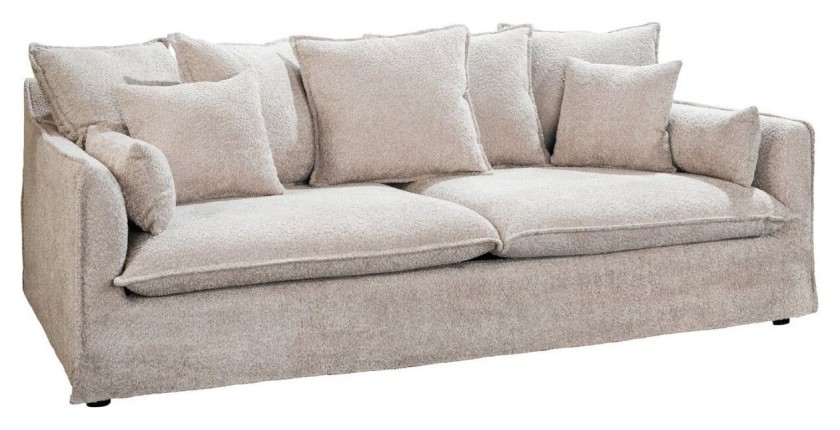 Canapé derecho KALIA – Tela rizo beige champán – 3 plazas – Estilo contemporáneo