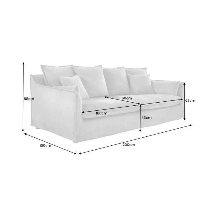 Canapé derecho KALIA – Tela rizo beige champán – 3 plazas – Estilo contemporáneo