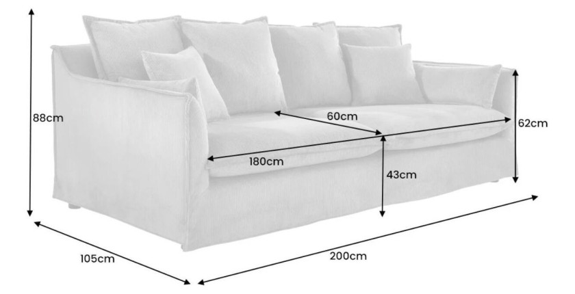 Dimensions canapé droit KALIA en bouclette champagne