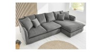 Canapé d'angle KALIA en tissu côtelé gris mis en situation