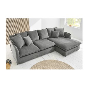 Canapé d'angle KALIA en tissu côtelé gris mis en situation