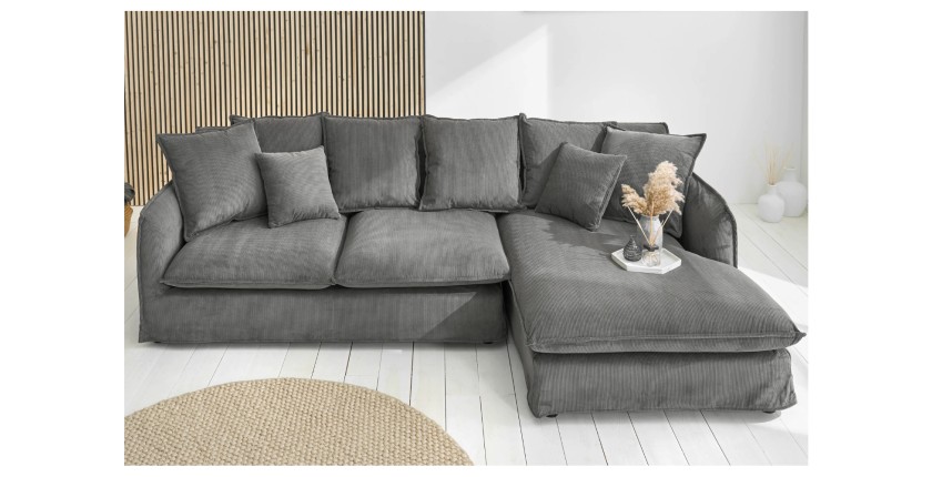 Canapé d'angle KALIA en tissu côtelé gris vu de face