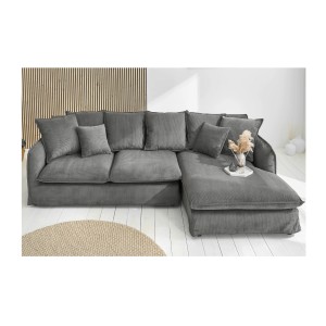 Canapé d'angle KALIA en tissu côtelé gris vu de face