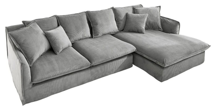 Canapé d'angle KALIA en tissu côtelé gris