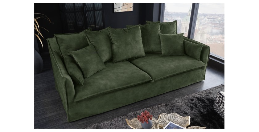 Canapé droit KALIA velours vert mis en situation