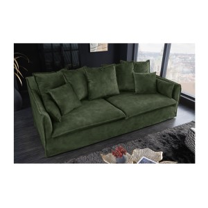 Canapé droit KALIA velours vert mis en situation